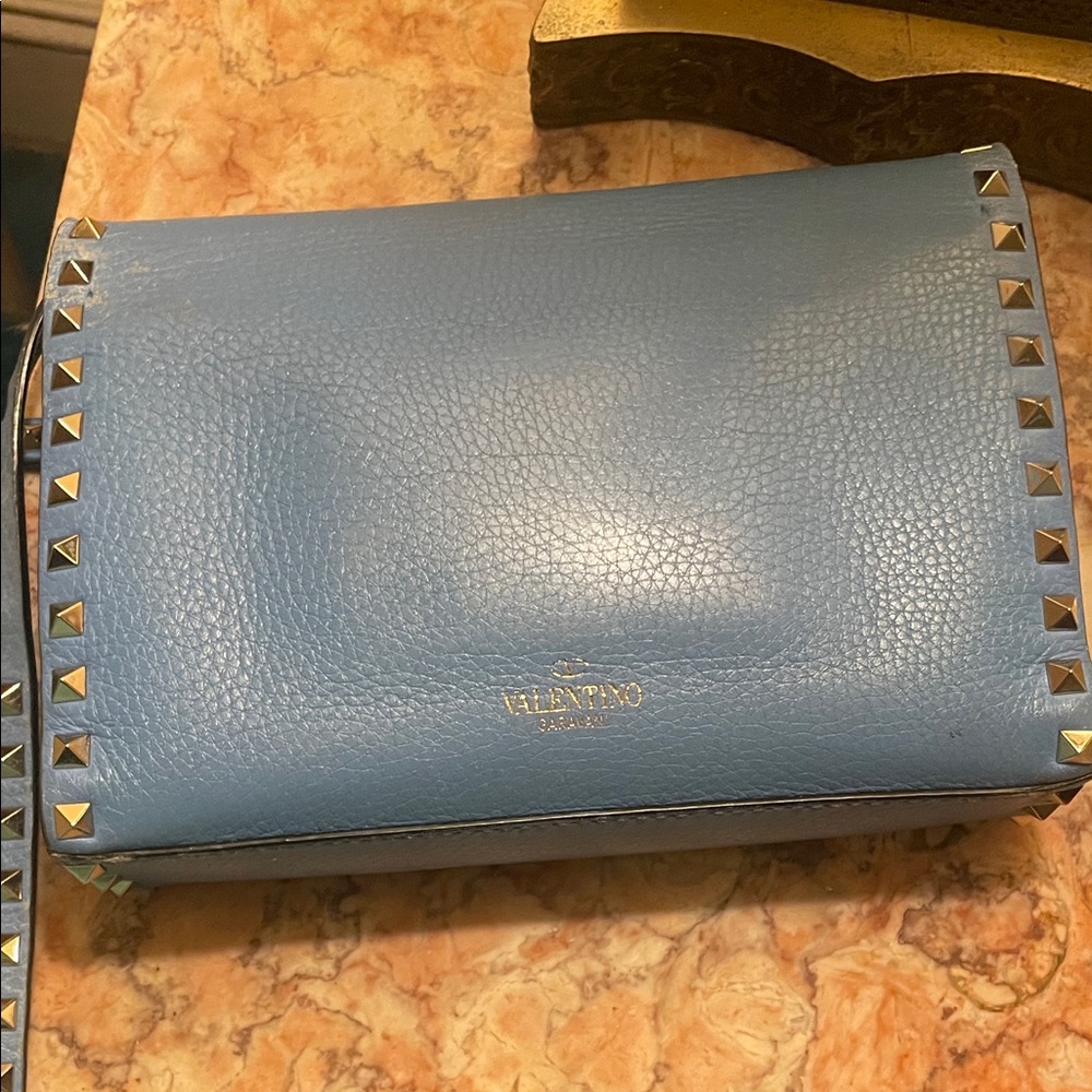 Authentic Valentino Garavani used Blue Studded Crossbody Bag - Picture 10 of 16